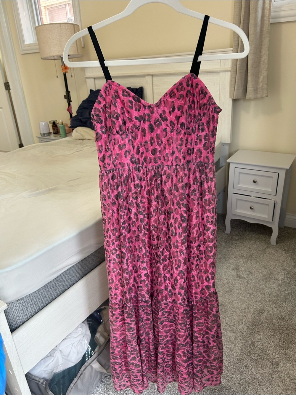 Betsey Johnson pink gray lace corset Wild N Out leopard midi dress size 4 - Picture 4 of 10
